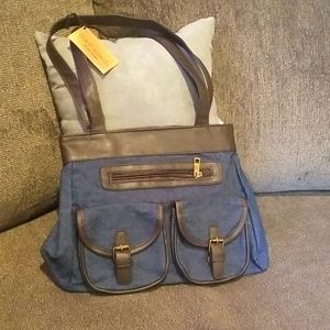 Gold Coast Denim Handbag with brown trim